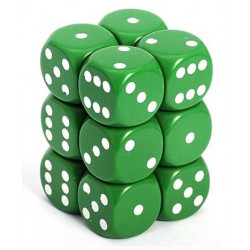 SET DE 12 DADOS D6 16MM OPACOS VERDE C/BLANCO