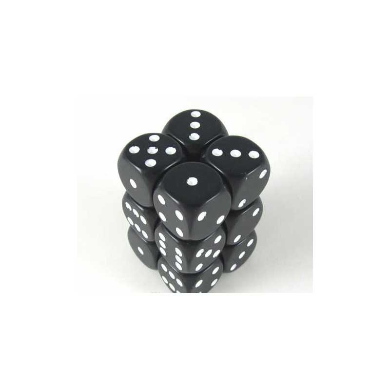 SET DE 12 DADOS D6 16MM OPACOS NEGRO C/BLANCO