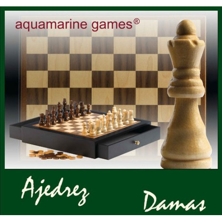 SET LACADO DE AJEDREZ Y DAMAS CON CAJON