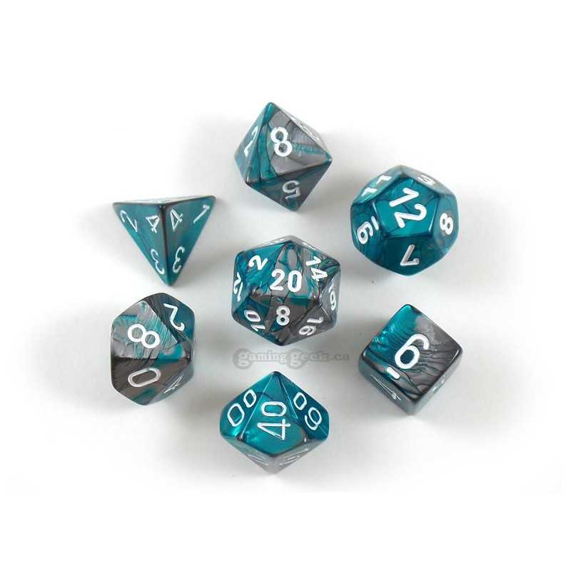 SET DE 7 DADOS GEMINI ACERO-TEAL C/BLANCO