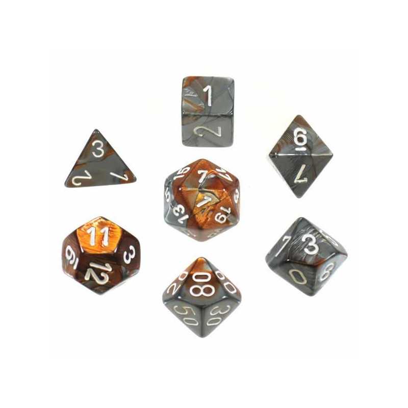 SET DE 7 DADOS GEMINI COBRE-ACERO C/BLANCO