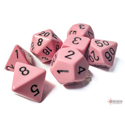 SET DE 7 DADOS OPACOS PASTEL ROSADO C/NEGRO