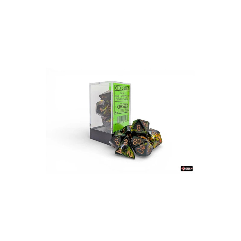 SET DE 7 DADOS BRUSH DEEP FOREST C/DORADO