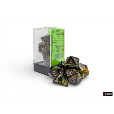 SET DE 7 DADOS BRUSH DEEP FOREST C/DORADO