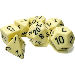 SET DE 7 DADOS OPACOS PASTEL AMARILLO C/NEGRO