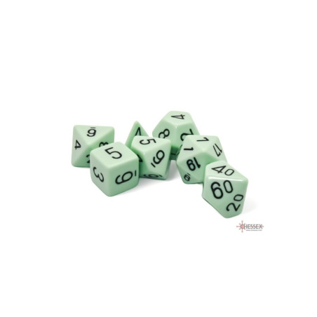 SET DE 7 DADOS OPACOS PASTEL VERDE C/NEGRO