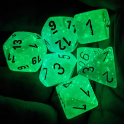 SET DE 7 DADOS GEMINI PERLA TURQUESA-BLANCO C/AZUL LUMINOSO