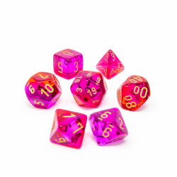 SET DE 7 DADOS GEMINI ROJO-VIOLETA TRASLUCIDO C/DORADO