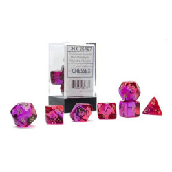 SET DE 7 DADOS GEMINI ROJO-VIOLETA TRASLUCIDO C/DORADO