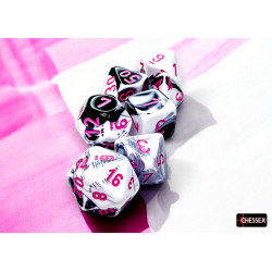SET DE 7 DADOS GEMINI NEGRO-BLANCO C/ROSADO