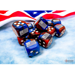 SET DE 12 DADOS D6 16MM GEMINI AZUL-ROJO C/BLANCO UNITED STATES WAR
