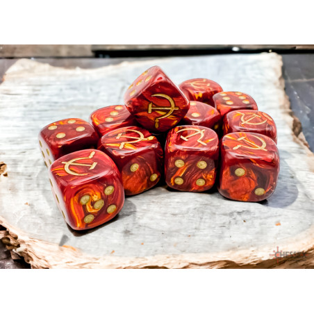SET DE 12 DADOS D6 16MM SCARAB ESCARLATA C/DORADO SOVIET UNION WAR