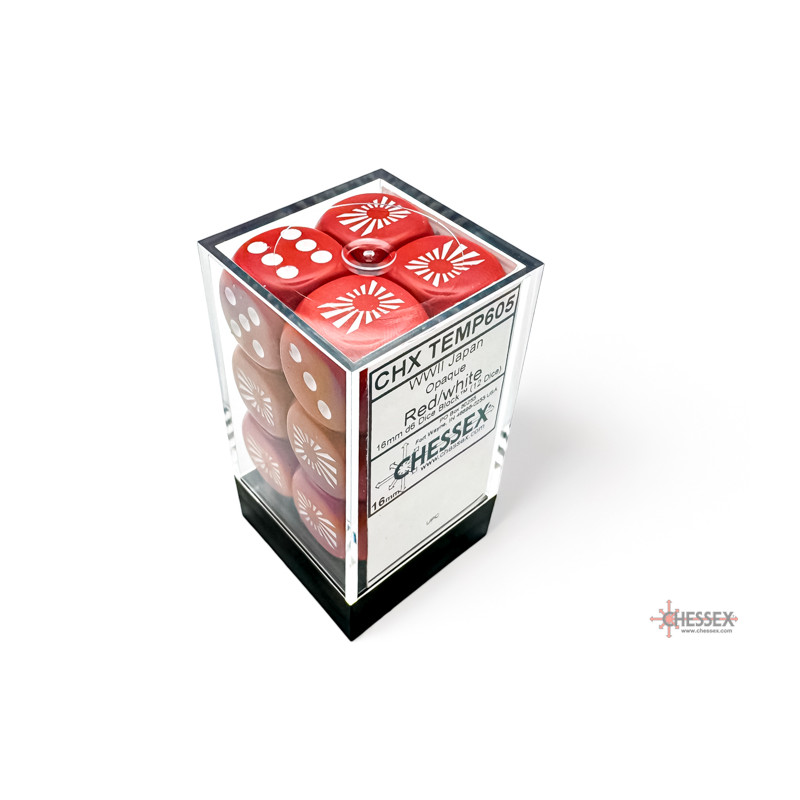 SET DE 12 DADOS D6 16MM OPACOS ROJO C/ BLANCO JAPAN WAR