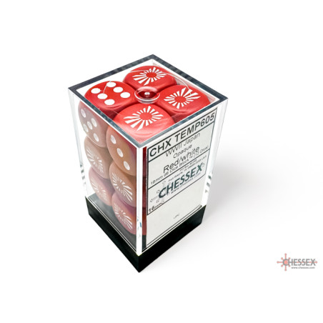 SET DE 12 DADOS D6 16MM OPACOS ROJO C/ BLANCO JAPAN WAR