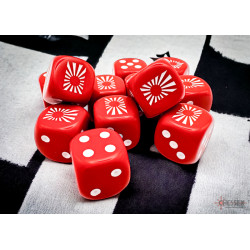SET DE 12 DADOS D6 16MM OPACOS ROJO C/ BLANCO JAPAN WAR