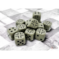 SET DE 12 DADOS D6 16MM OPACOS GRIS OSCURO C/ NEGRO GERMANY WAR