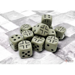 SET DE 12 DADOS D6 16MM OPACOS GRIS OSCURO C/ NEGRO GERMANY WAR
