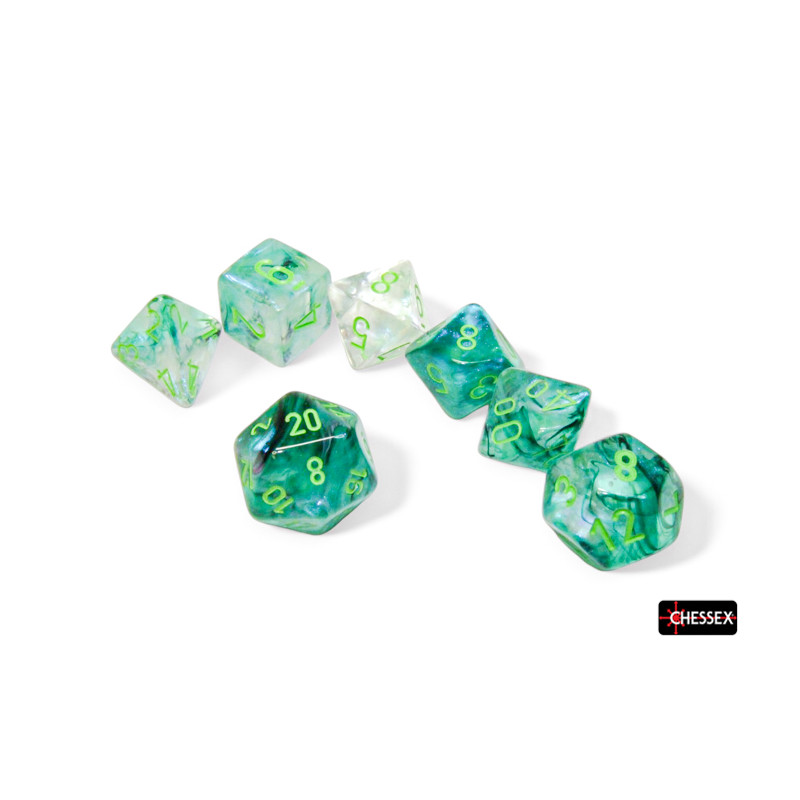 SET DE 7 DADOS BOREALIS KELP C/ VERDE CLARO LUMINOSO