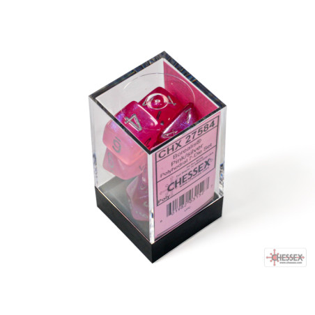 SET DE 7 DADOS BOREALIS ROSADO C/ PLATA LUMINOSO