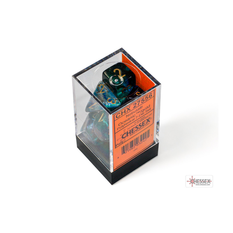 SET DE 7 DADOS NEBULA OCEANIC C/ BLANCO BRILLANTE