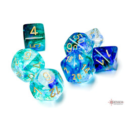 SET DE 7 DADOS NEBULA OCEANIC C/ BLANCO BRILLANTE
