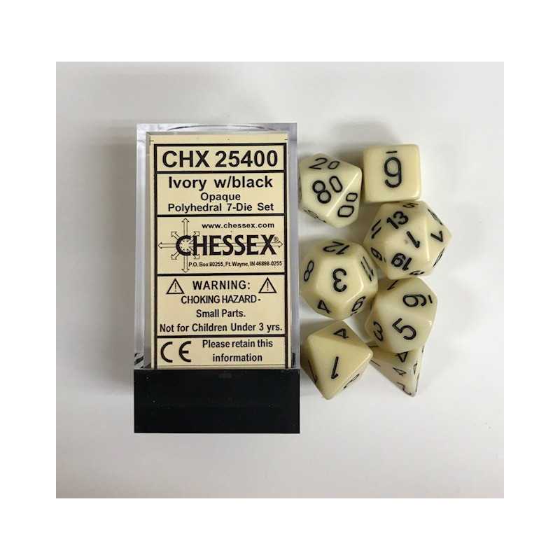 SET DE 7 DADOS OPACOS MARFIL C/NEGRO