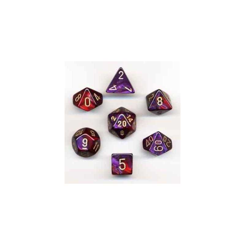 SET DE 7 DADOS GEMINI PURPURA-ROJO C/DORADO