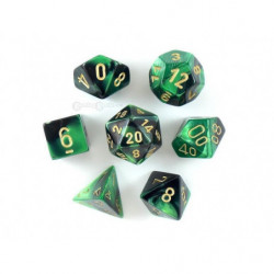 SET DE 7 DADOS GEMINI NEGRO-VERDE C/DORADO