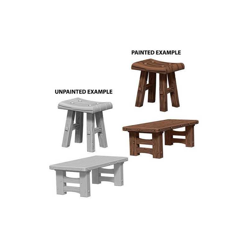 MINIATURAS WIZKIDS: WOODEN TABLE & STOLS