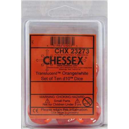 SET DE 10 DADOS D10 TRASLUCIDOS NARANJA C/BLANCO