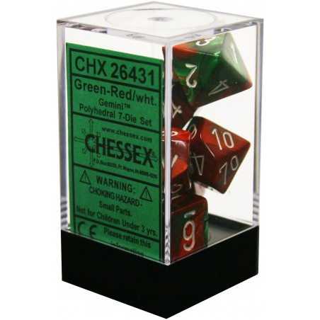 SET DE 7 DADOS GEMINI VERDE-ROJO C/BLANCO