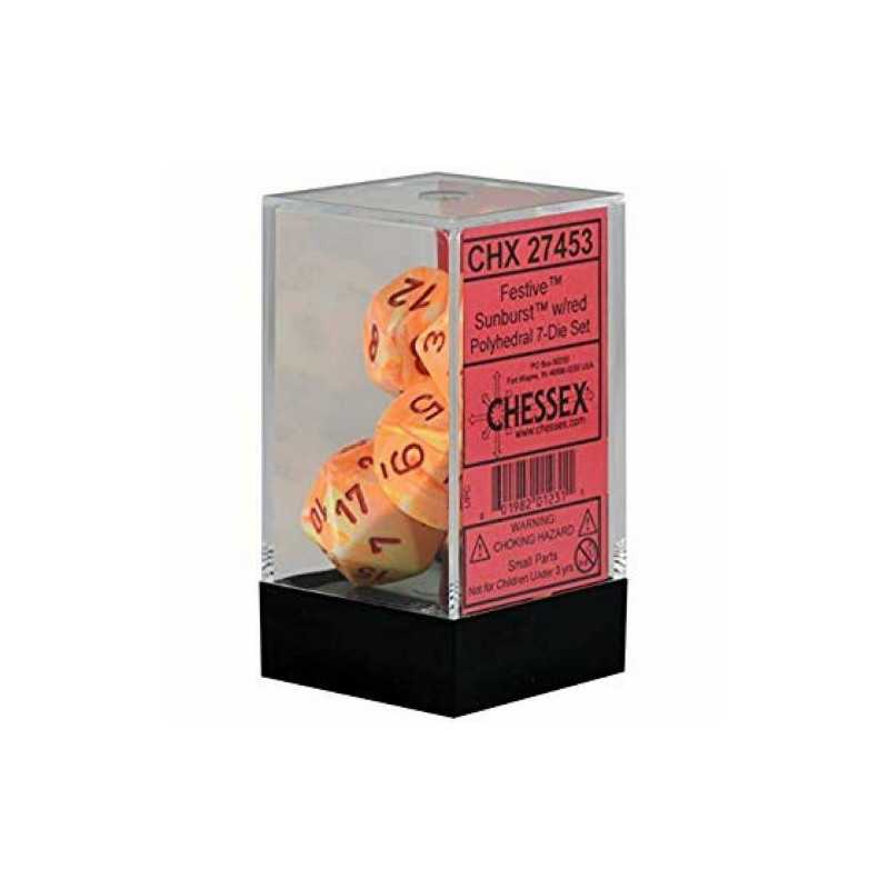 SET DE 7 DADOS FESTIVE SOLAR C/ROJO