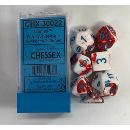 SET DE 7 DADOS LAB DICE GEMINI ROJO-BLANCO C/AZUL