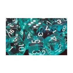 SET DE 7 DADOS TRASLUCIDOS TEAL C/BLANCO