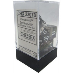SET DE 7 DADOS TRASLUCIDOS HUMO C/BLANCO