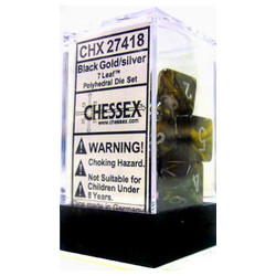 SET DE 7 DADOS LEAF NEGRO DORADO C/PLATA