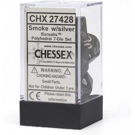 SET DE 7 DADOS BOREALIS HUMO C/PLATA