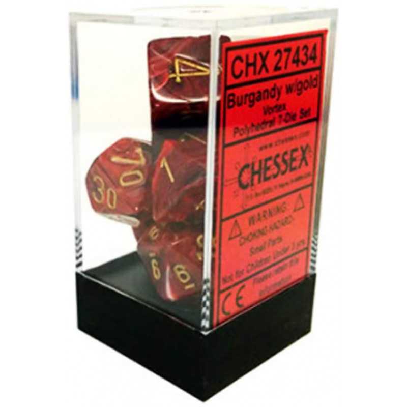 SET DE 7 DADOS VORTEX BORGOÑA C/DORADO