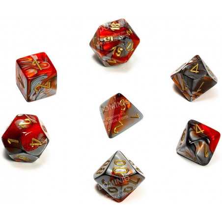 SET DE 7 DADOS GEMINI NARANJA-ACERO C/DORADO