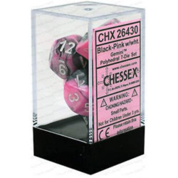 SET DE 7 DADOS GEMINI NEGRO-ROSADO C/BLANCO