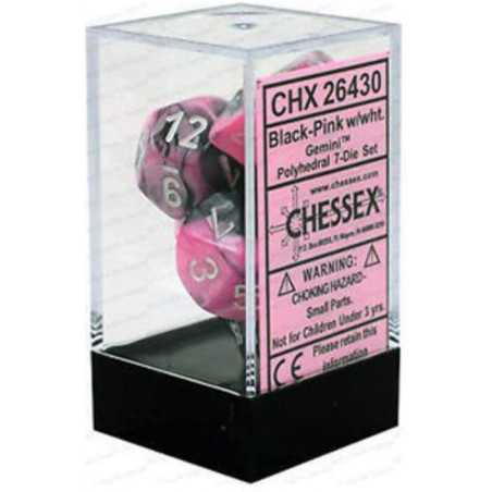 SET DE 7 DADOS GEMINI NEGRO-ROSADO C/BLANCO