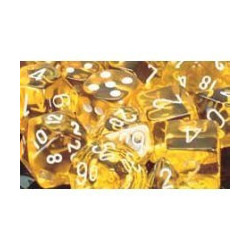 SET DE 7 DADOS TRASLUCIDOS AMARILLO C/BLANCO