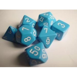 SET DE 7 DADOS OPACOS CELESTE C/BLANCO