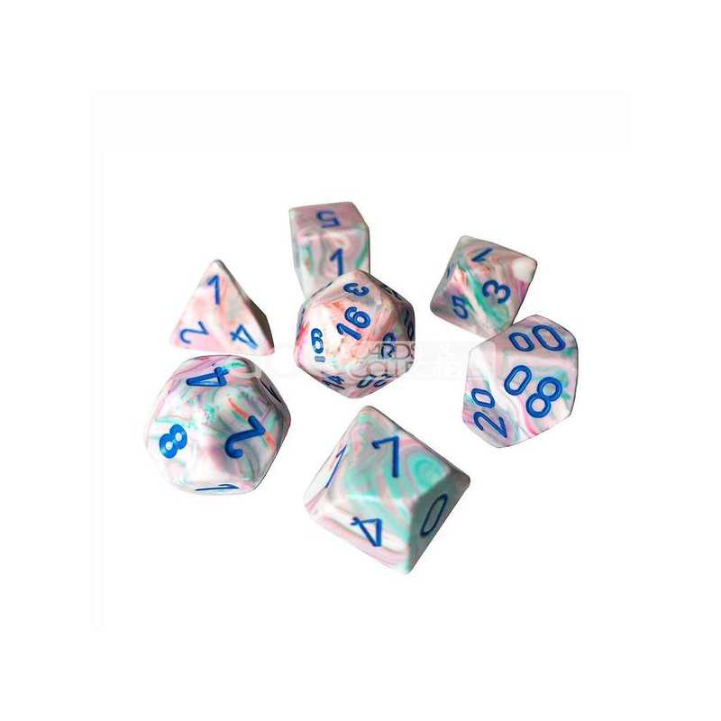 SET DE 7 DADOS FESTIVE POP ART C/AZUL