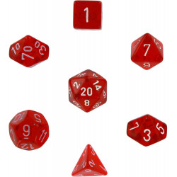 SET DE 7 DADOS TRASLUCIDOS ROJO C/BLANCO