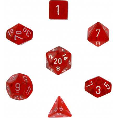 SET DE 7 DADOS TRASLUCIDOS ROJO C/BLANCO
