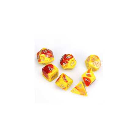 SET DE 7 DADOS GEMINI ROJO-AMARILLO C/PLATA