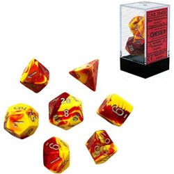 SET DE 7 DADOS GEMINI ROJO-AMARILLO C/PLATA