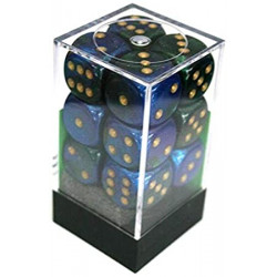 SET DE 12 DADOS D6 16MM GEMINI AZUL-VERDE C/DORADO