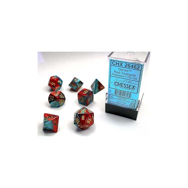 SET DE 7 DADOS GEMINI ROJO-TURQUESA C/DORADO